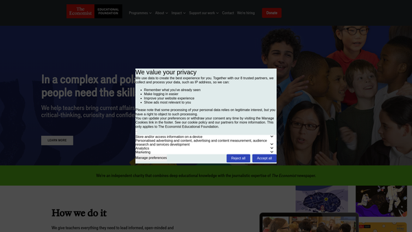 Screenshot of the The Economist Educational Foundation website