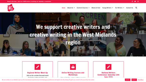 Screenshot of the Writing West Midlands Ltd website