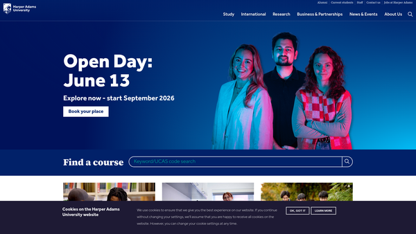 Screenshot of the Harper Adams University website