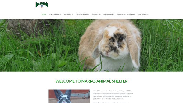 Screenshot of the Marias Animal Shelter website