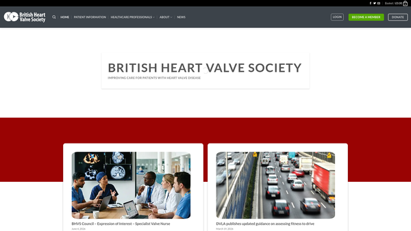 Screenshot of the The British Heart Valve Society website