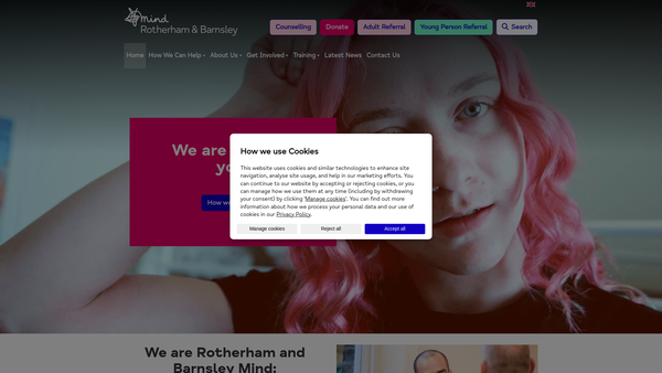 Screenshot of the Rotherham And Barnsley Mind website