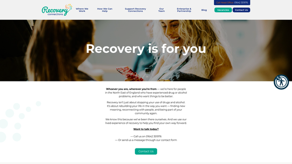 Screenshot of the Recovery Connections website