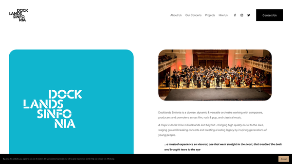 Screenshot of the Docklands Sinfonia website