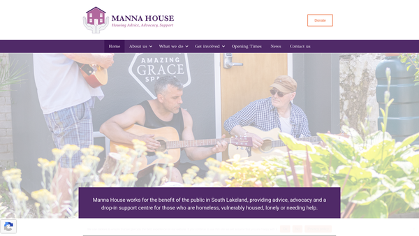Screenshot of the Manna House (Cumbria) website