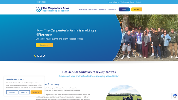 Screenshot of the The Carpenter's Arms (Midlands) Trust website