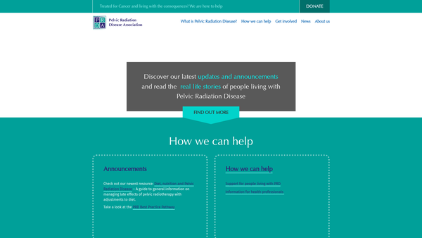 Screenshot of the Pelvic Radiation Disease Association website