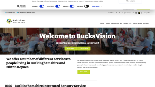 Screenshot of the Bucksvision website