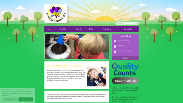 Screenshot of the Milby Nursery & Kids Club website