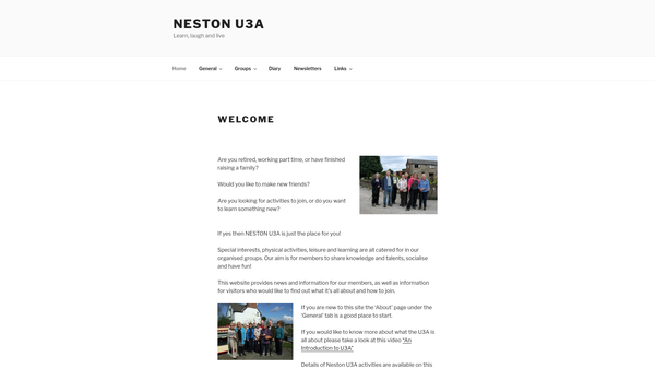 Screenshot of the Neston University Third Age (U3A) website