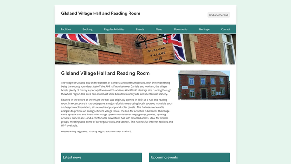 Screenshot of the Gilsland Village Hall website