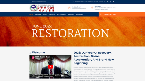 Screenshot of the The Redeemed Christian Church Of God - Comfort Haven website