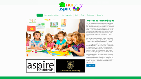 Screenshot of the Nursery@aspire website