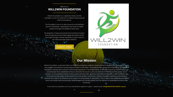 Screenshot of the will2win Foundation website