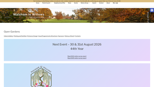 Screenshot of the Walsham Le Willows Open Gardens Trust website
