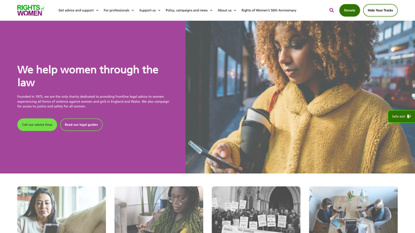 Screenshot of the Rights Of Women Incorporated website