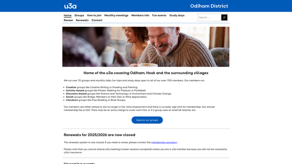 Screenshot of the Odiham District U3A website