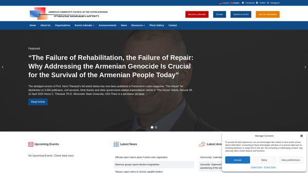 Screenshot of the Armenian Community Council Of The United Kingdom website