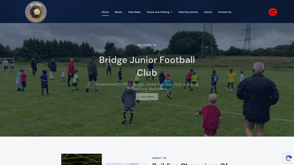 Screenshot of the Bridge Junior Football Club Limited website