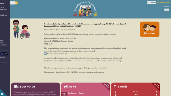 Screenshot of the Rotherham Parents Forum Limited website