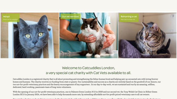 Screenshot of the The Catcuddles Sanctuary website