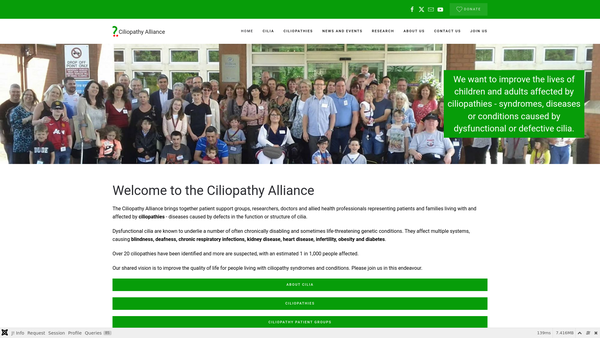 Screenshot of the Ciliopathy Alliance website