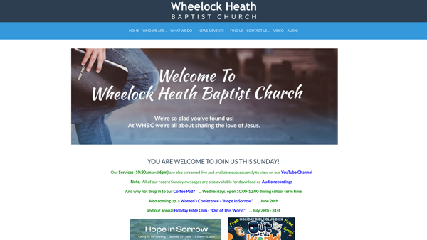 Screenshot of the Wheelock Heath Baptist Church website