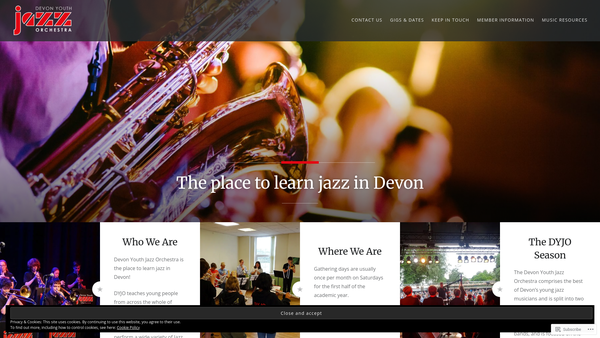 Screenshot of the Devon Youth Jazz Orchestras Association website