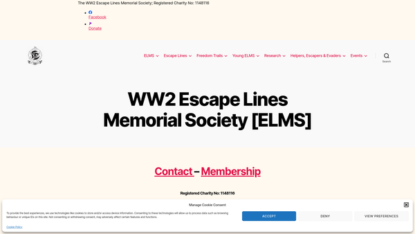 Screenshot of the World War Two Escape Lines Memorial Society website