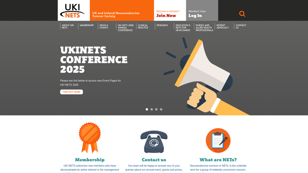 Screenshot of the UK And Ireland Neuroendocrine Tumour Society website