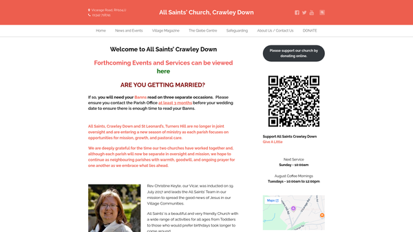 Screenshot of the The Parochial Church Council Of The Ecclesiastical Parish Of All Saints, Crawley Down. website