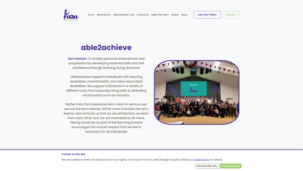 Screenshot of the Able 2 Achieve Trust Ltd website