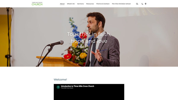 Screenshot of the Three Mile Cross Church website