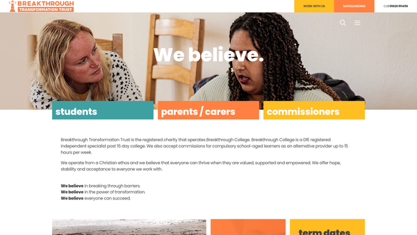 Screenshot of the Breakthrough - Transformation Trust website