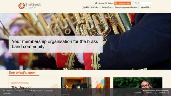 Screenshot of the Brass Bands England website
