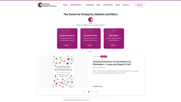 Screenshot of the The Centre For Enterprise, Markets And Ethics website