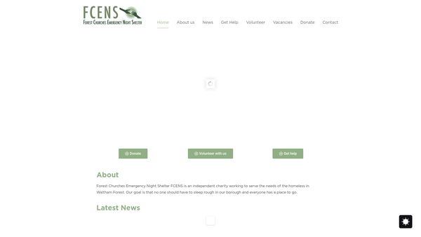 Screenshot of the Forest Churches Emergency Night Shelter website