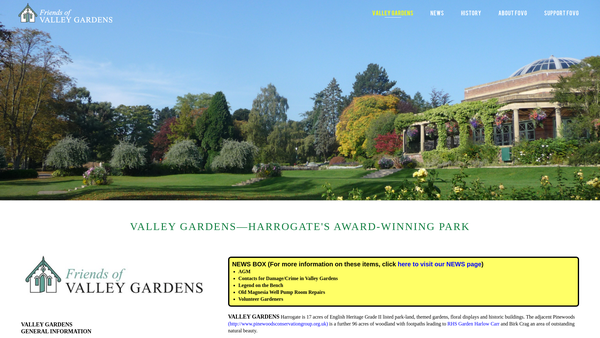 Screenshot of the Friends Of Valley Gardens Harrogate website