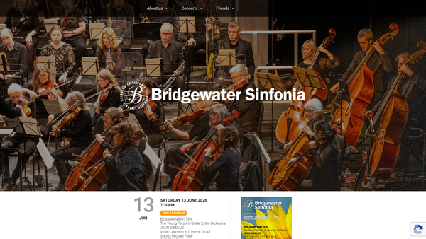 Screenshot of the The Bridgewater Sinfonia Trust website