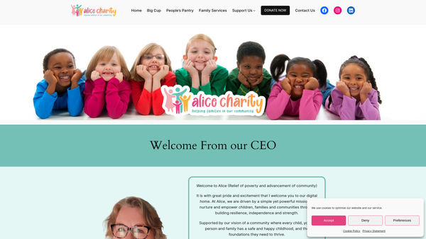 Screenshot of the Alice (Relief Of Poverty & Advancement Of Community) website