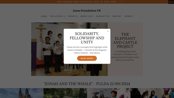 Screenshot of the The Jonas Foundation UK website