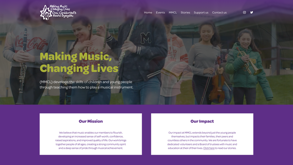Screenshot of the Making Music Changing Lives (Mmcl) Creu Cerddoriaeth Newid Bywydau website