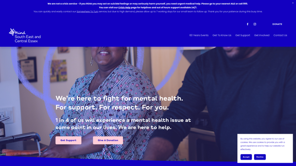 Screenshot of the South East And Central Essex Mind Limited website