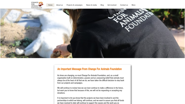 Screenshot of the Change For Animals Foundation website