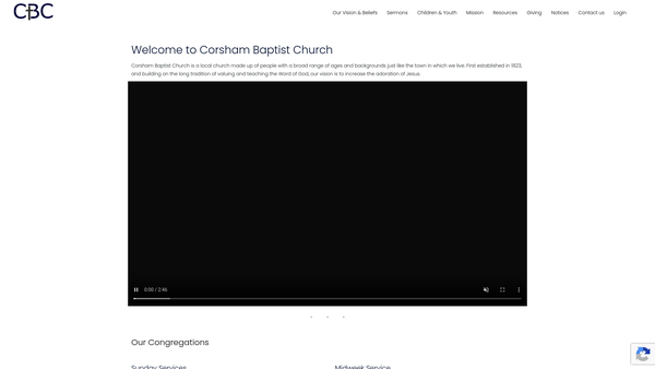 Screenshot of the Corsham Baptist Church website