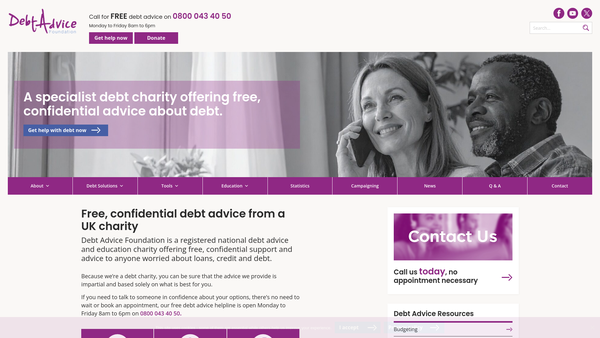 Screenshot of the Debt Advice Foundation website