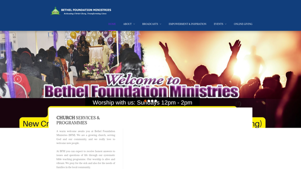 Screenshot of the Bethel Foundation Ministries website
