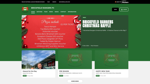 Screenshot of the Brickfield Rangers FC website