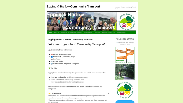 Screenshot of the Epping Forest Community Transport website