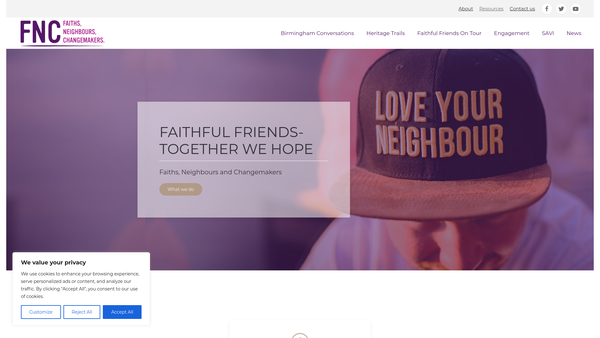 Screenshot of the The Faithful Neighbourhoods Centre website